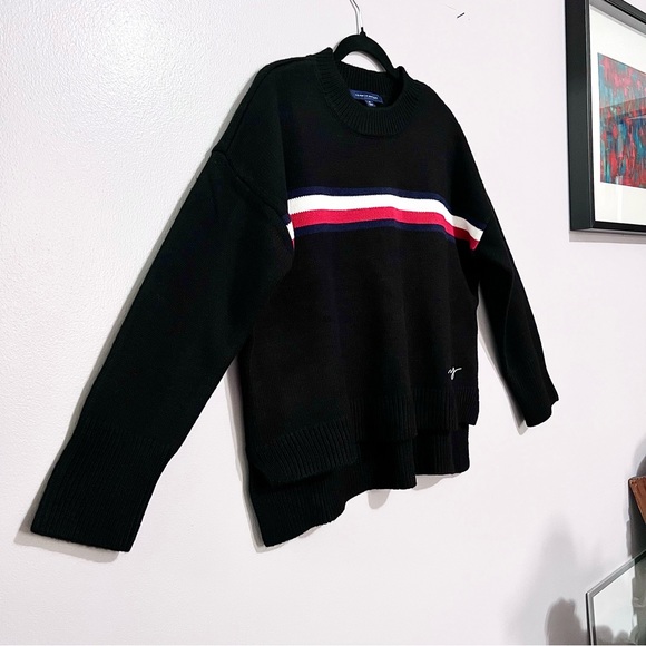 Tommy Hilfiger Noir Knitted High-Low Sweater with Triple Color-block Stripes - Picture 10 of 15